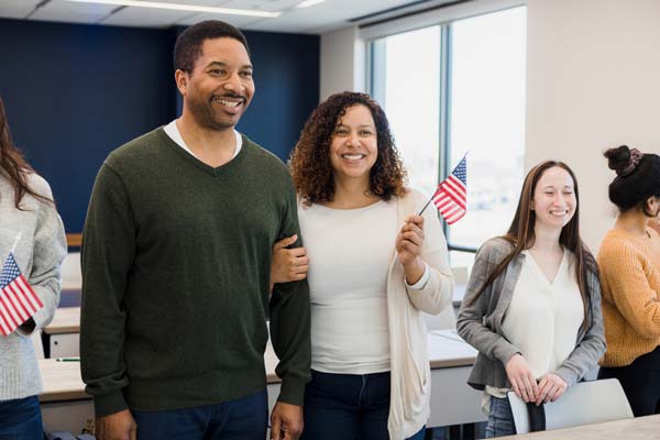 A couple celebrating their U.S. citizenship